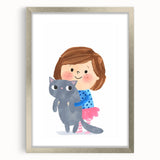 Cute Girl Holding Cat Girls Room Wall Art - Playful Kids Decor