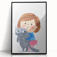 Cute Girl Holding Cat Girls Room Wall Art - Playful Kids Decor