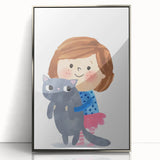 Cute Girl Holding Cat Girls Room Wall Art - Playful Kids Decor