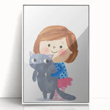 Cute Girl Holding Cat Girls Room Wall Art - Playful Kids Decor