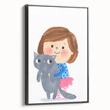 Cute Girl Holding Cat Girls Room Wall Art - Playful Kids Decor