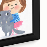 Cute Girl Holding Cat Girls Room Wall Art - Playful Kids Decor