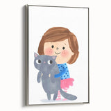 Cute Girl Holding Cat Girls Room Wall Art - Playful Kids Decor