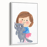 Cute Girl Holding Cat Girls Room Wall Art - Playful Kids Decor