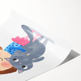 Cute Girl Holding Cat Girls Room Wall Art - Playful Kids Decor