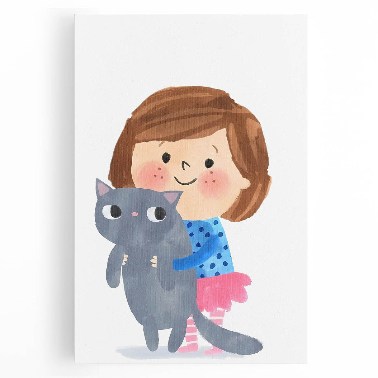 Cute Girl Holding Cat Girls Room Wall Art - Playful Kids Decor
