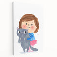 Cute Girl Holding Cat Girls Room Wall Art - Playful Kids Decor