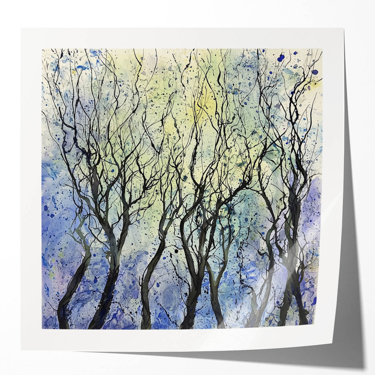 Abstract floral design printed on glossy canvas, showcasing vibrant colors and intricate patterns, ideal for modern home decor or artistic displays. The composition features a blend of blues, pinks, and greens, creating an eye-catching focal point for any room.