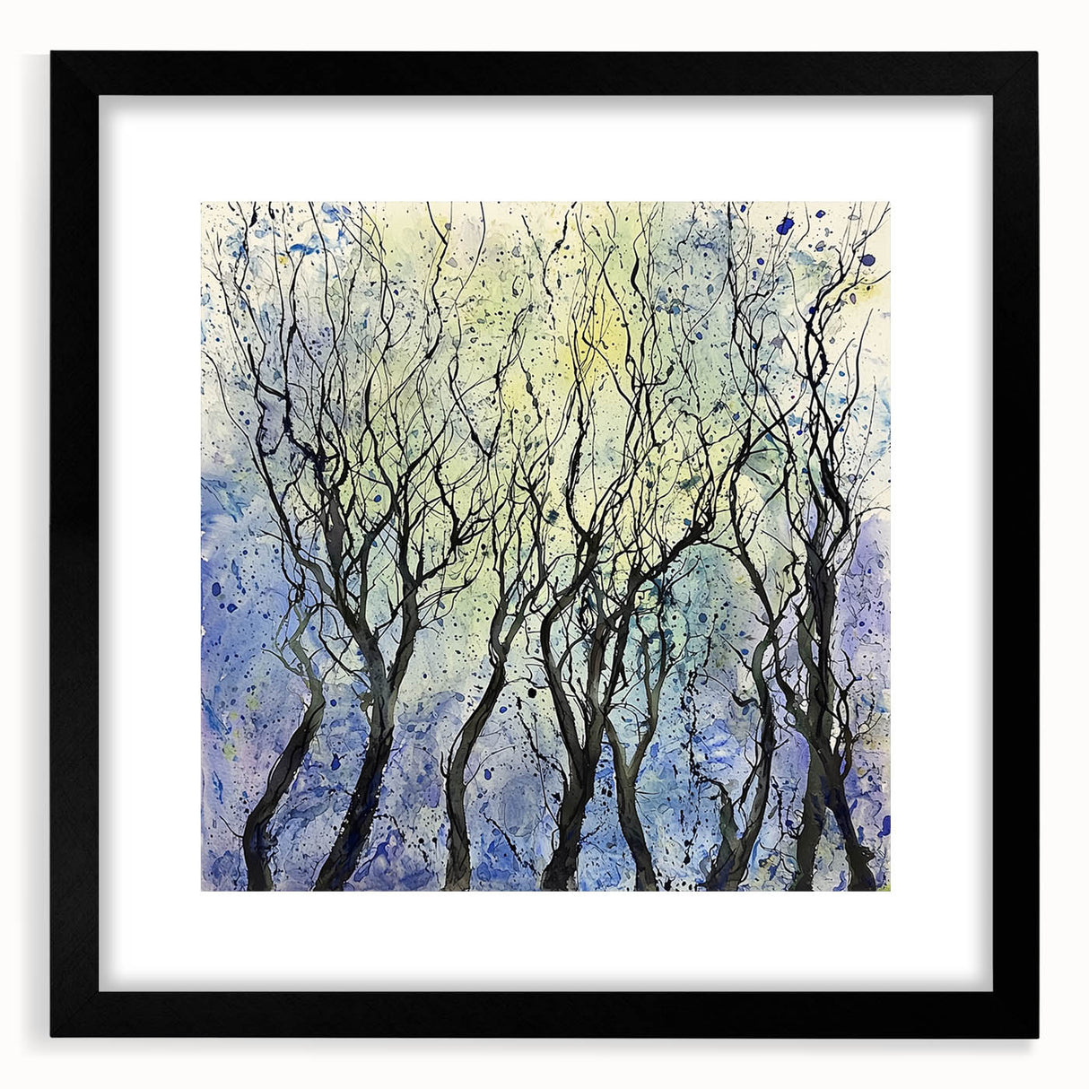 Abstract floral frame with a matte black finish, showcasing vibrant, colorful flower patterns on a textured background. Ideal for modern home decor and art enthusiasts.