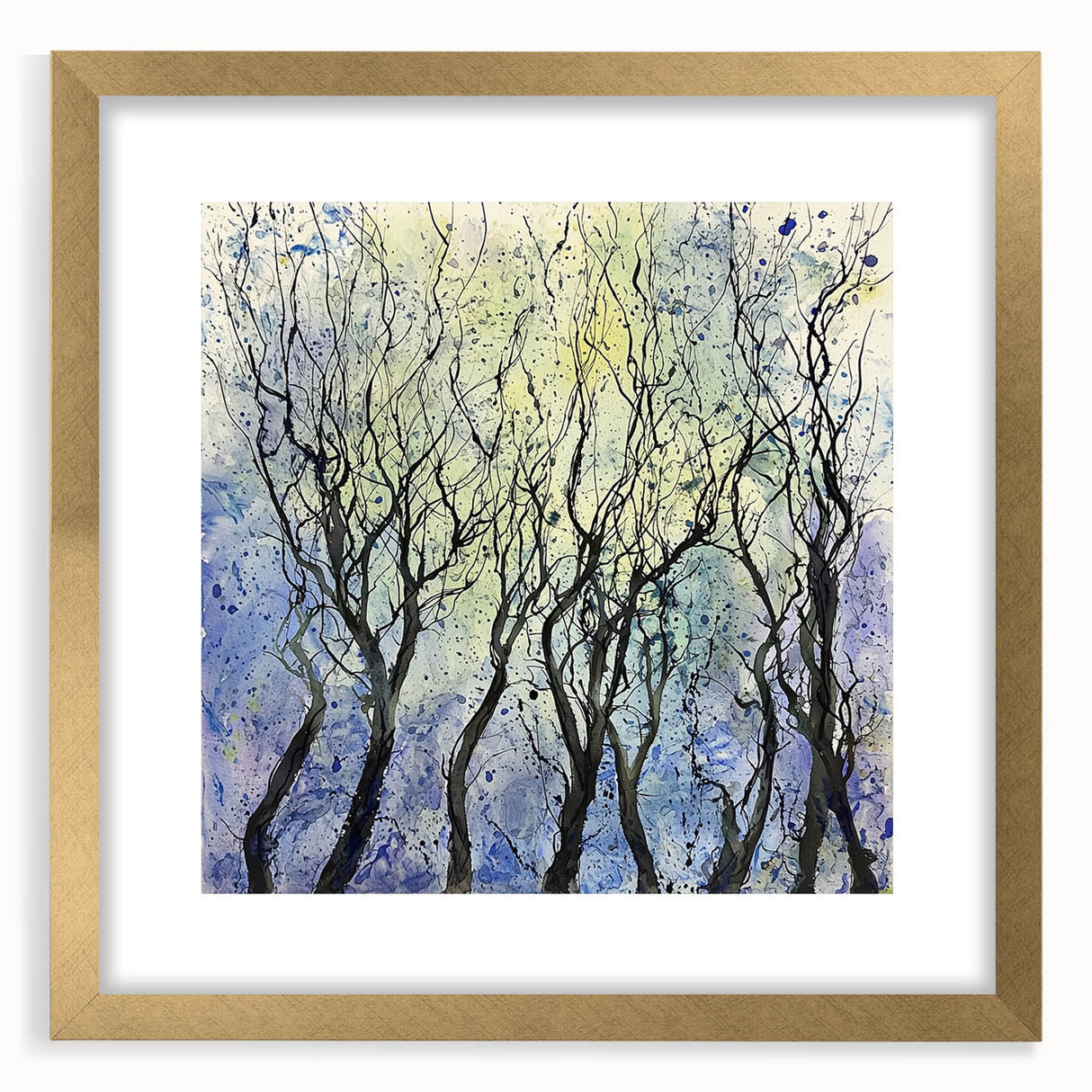 Elegant abstract floral frame featuring gold accents and a mat, perfect for enhancing home decor. The design showcases intricate details and a sophisticated aesthetic, ideal for art enthusiasts.