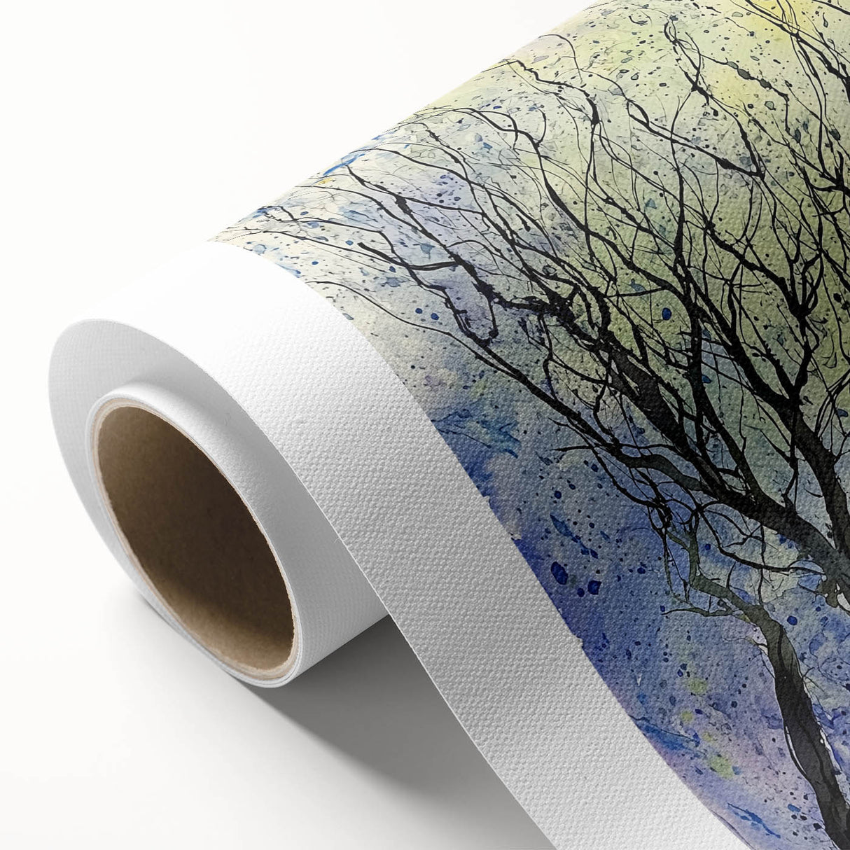 Abstract floral design on rolled canvas, showcasing vibrant colors and intricate patterns, elegantly packaged in a protective cardboard tube for easy display.