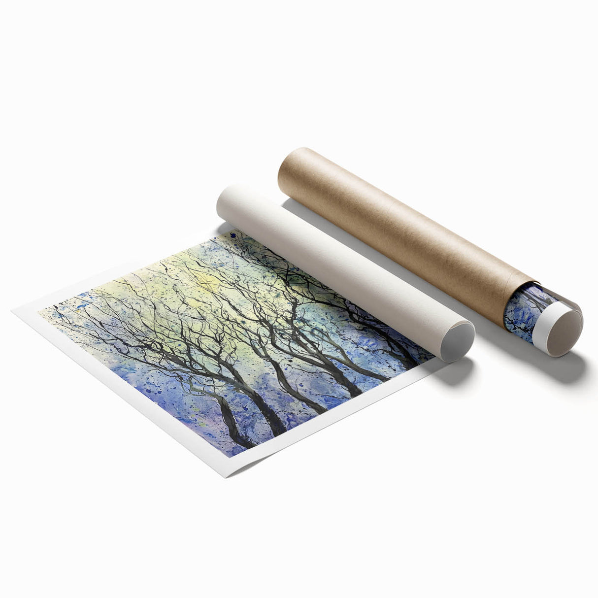 Vibrant abstract floral rolled print showcasing bold colors and intricate designs, perfect for home decor or art enthusiasts, securely packaged in a cardboard tube.