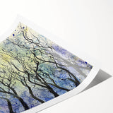 Abstract floral design rolled print showcasing vibrant colors of pink, green, and gold on a textured surface, ideal for modern home decor or artistic displays.