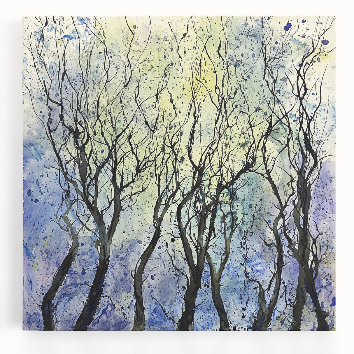 Vibrant abstract floral canvas art showcasing bold colors and intricate patterns, perfect for adding a modern touch to home decor. This stretched canvas features a front view that highlights its artistic details and texture, ideal for enhancing any room's aesthetic.