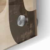 Close-up of a vibrant abstract minimalist wall art piece featuring bold colors and fluid shapes, displayed on acrylic glass, perfect for modern decor.