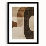 Abstract minimalist wall art framed with a black mat, showcasing geometric shapes in soft colors, designed to enhance modern interior decor. Perfect for contemporary living spaces.