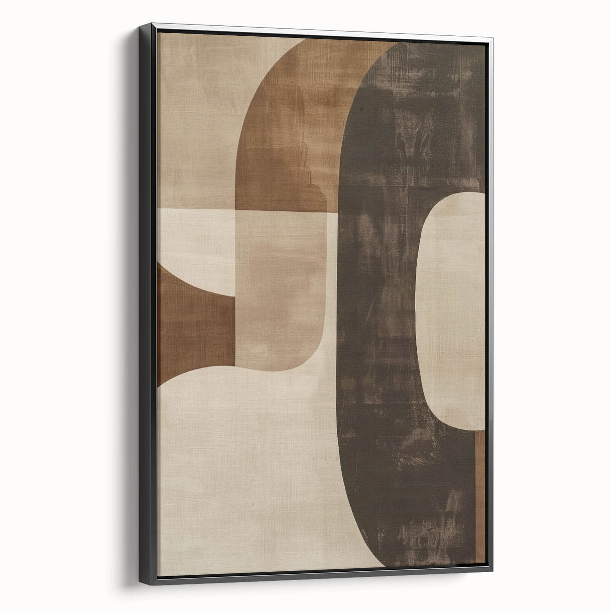 Framed abstract minimalist wall art featuring a sleek black design with a modern aesthetic, showcased in a side view to highlight its depth and texture. Perfect for contemporary home decor, this piece adds a touch of elegance to any room while complementing various interior styles.