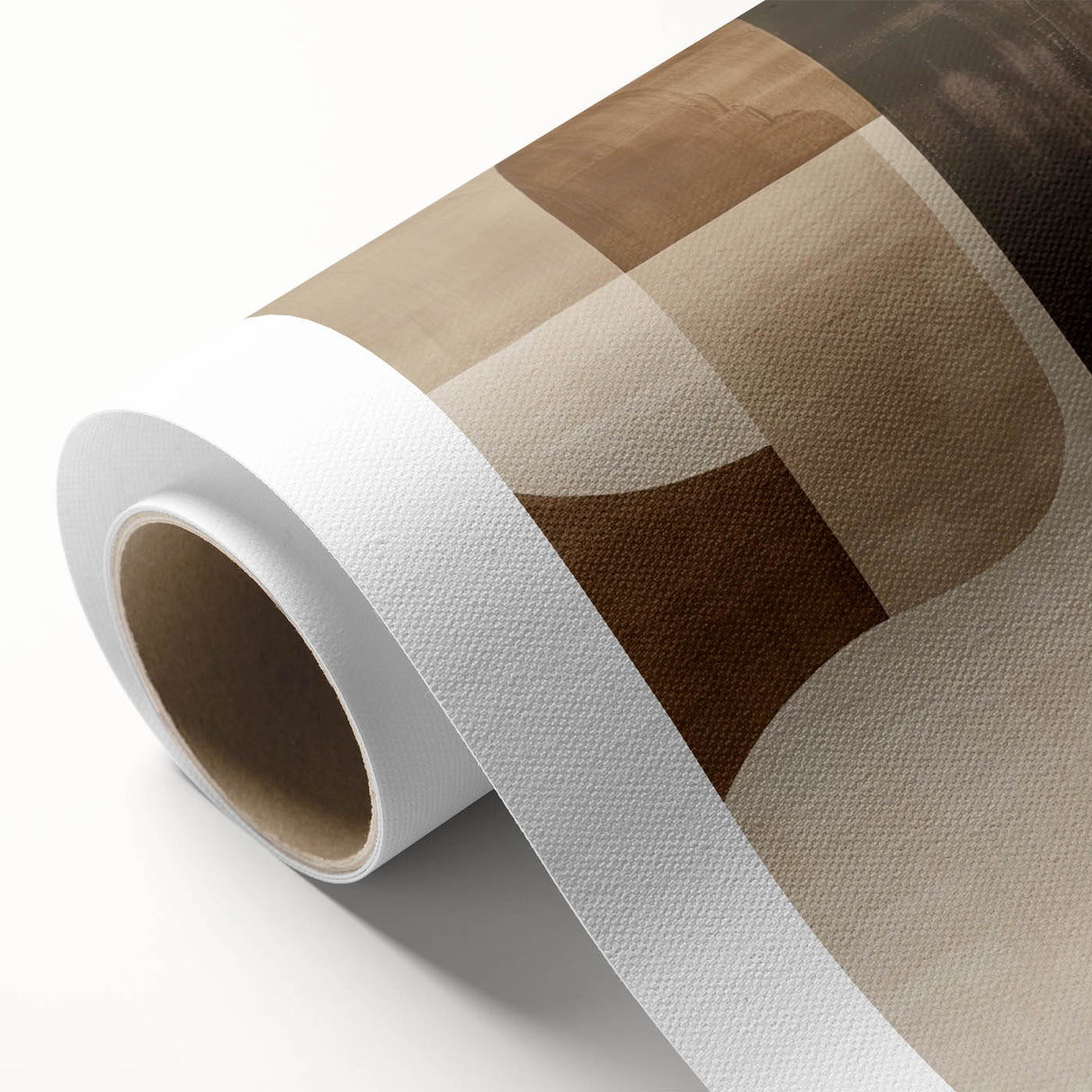 Abstract minimalist wall art on rolled canvas, showcasing soft pastel colors and geometric shapes, perfect for modern home decor, packaged securely in a cardboard tube.