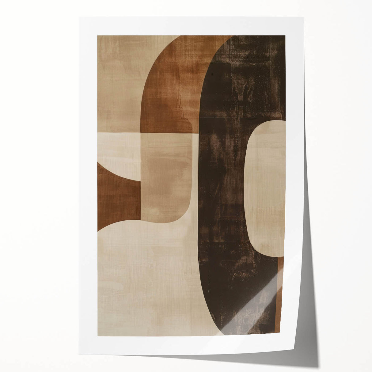 Vibrant abstract minimalist wall art print showcasing soft pastel tones and geometric shapes, rolled and ready for display in a stylish interior setting.