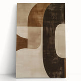 Abstract minimalist wall art featuring soft pastel colors and geometric shapes, displayed on a stretched canvas, leaning against a white wall for a modern aesthetic.