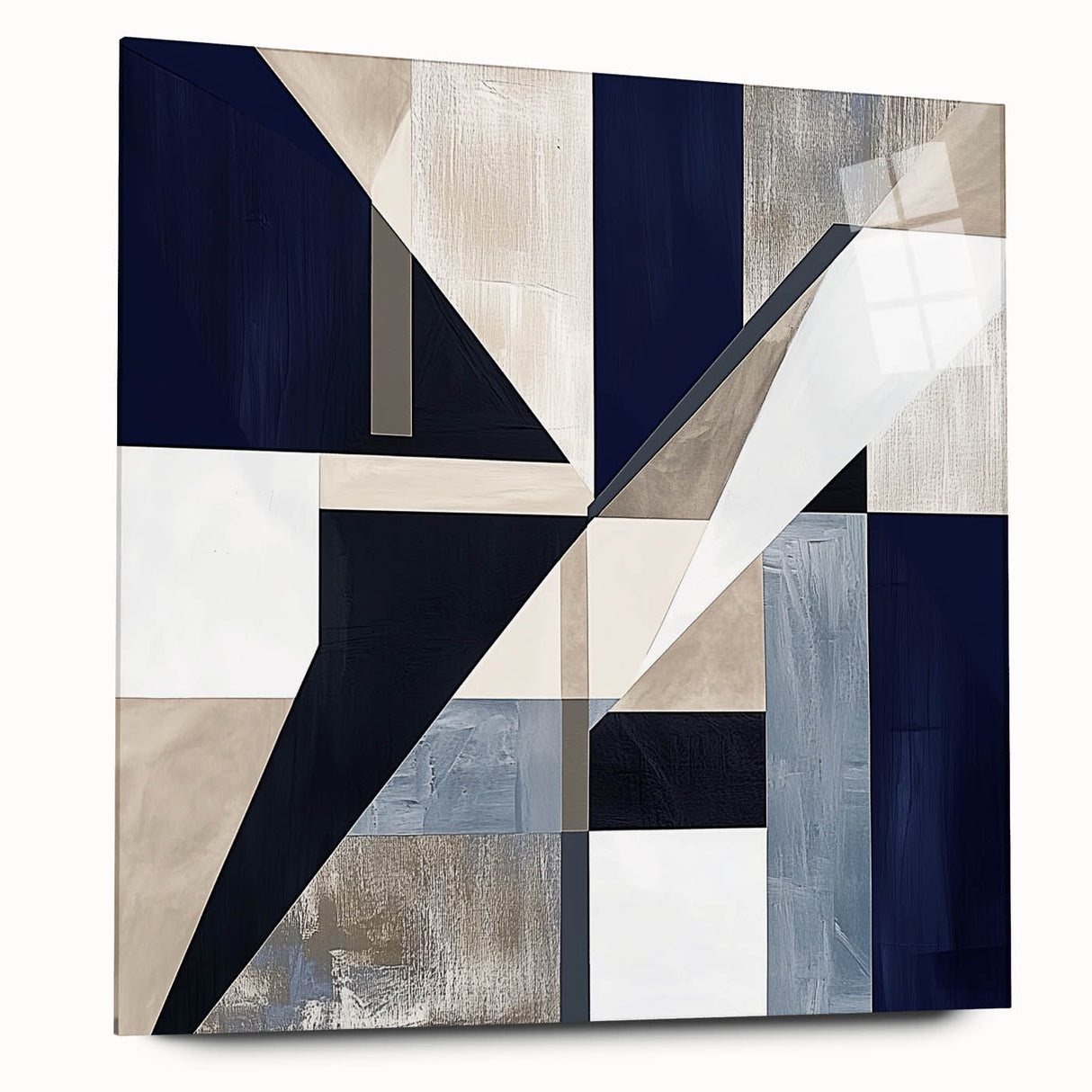 Geometric Abstract Wall Decor – Navy & Beige Modern Canvas Art