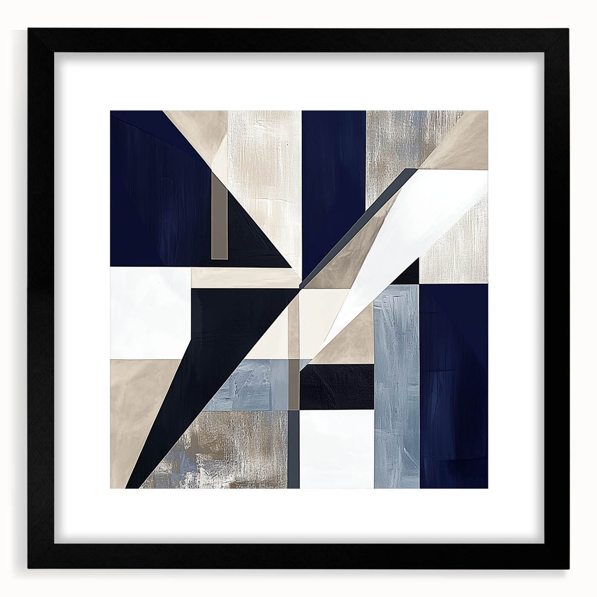 Geometric Abstract Wall Decor – Navy & Beige Modern Canvas Art