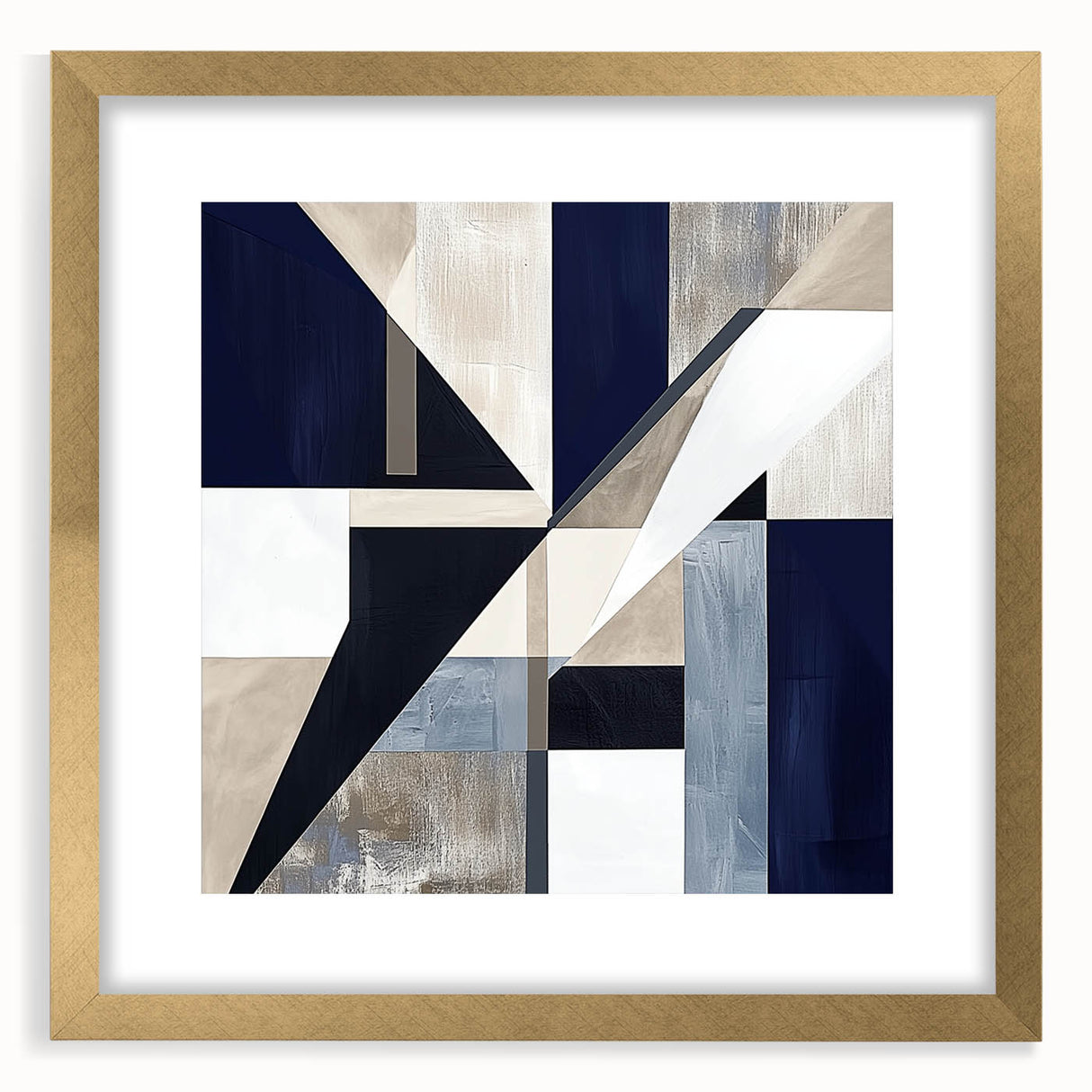 Geometric Abstract Wall Decor – Navy & Beige Modern Canvas Art