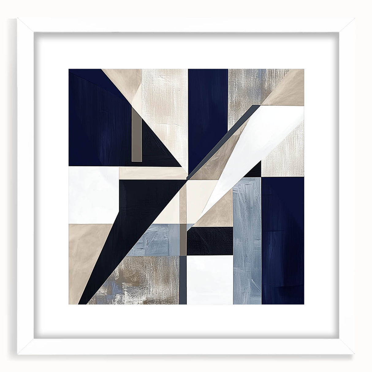 Geometric Abstract Wall Decor – Navy & Beige Modern Canvas Art
