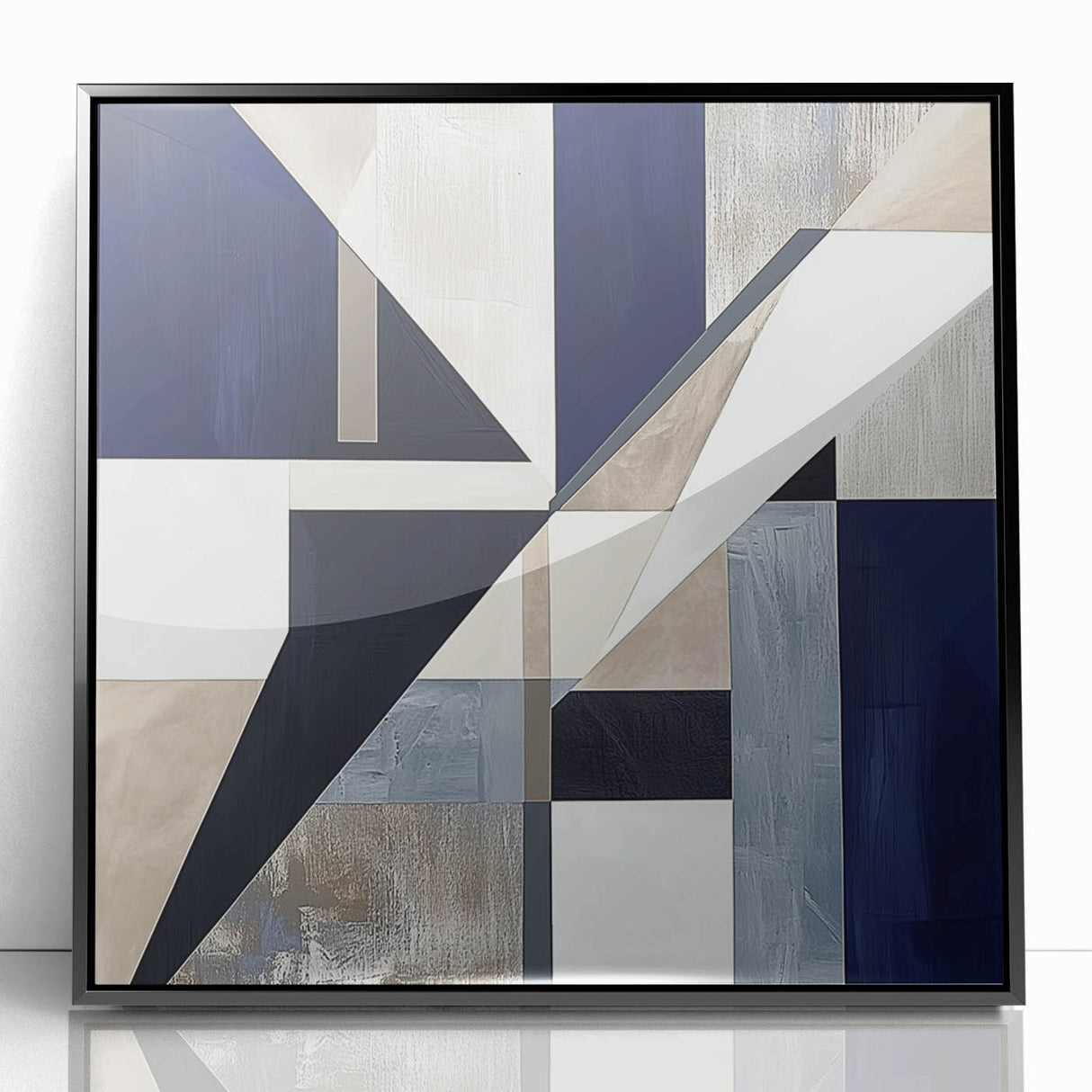 Geometric Abstract Wall Decor – Navy & Beige Modern Canvas Art