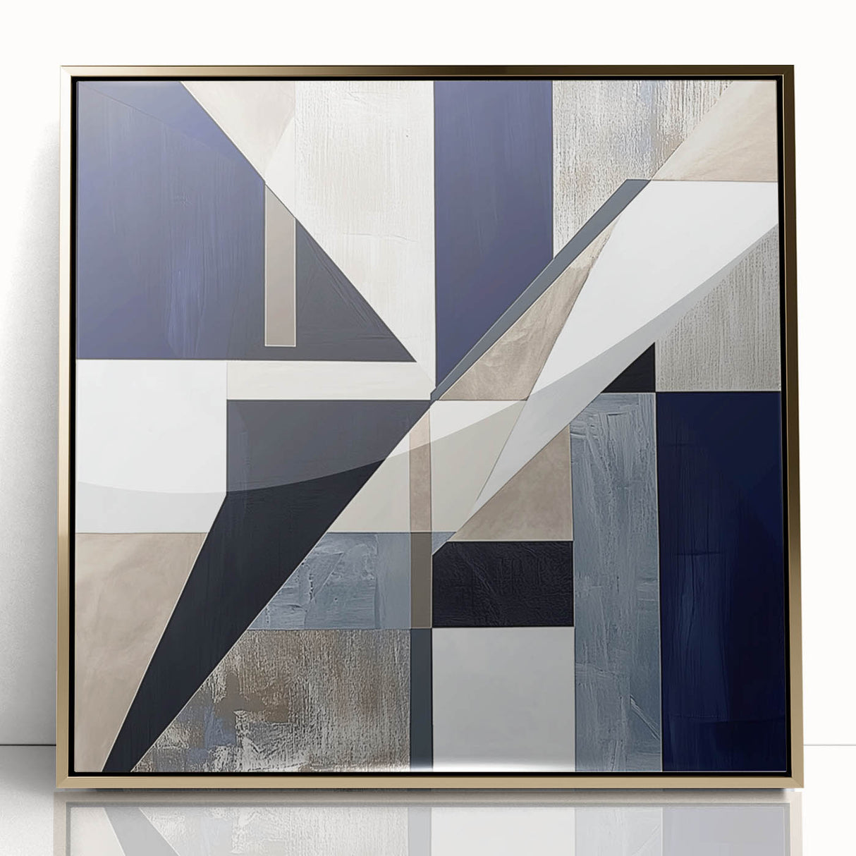 Geometric Abstract Wall Decor – Navy & Beige Modern Canvas Art