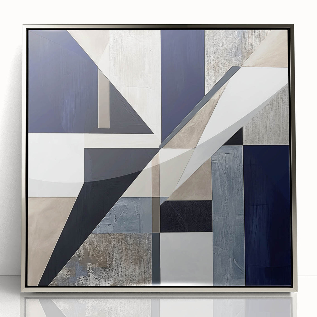 Geometric Abstract Wall Decor – Navy & Beige Modern Canvas Art