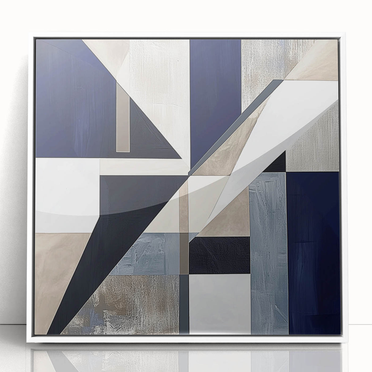 Geometric Abstract Wall Decor – Navy & Beige Modern Canvas Art