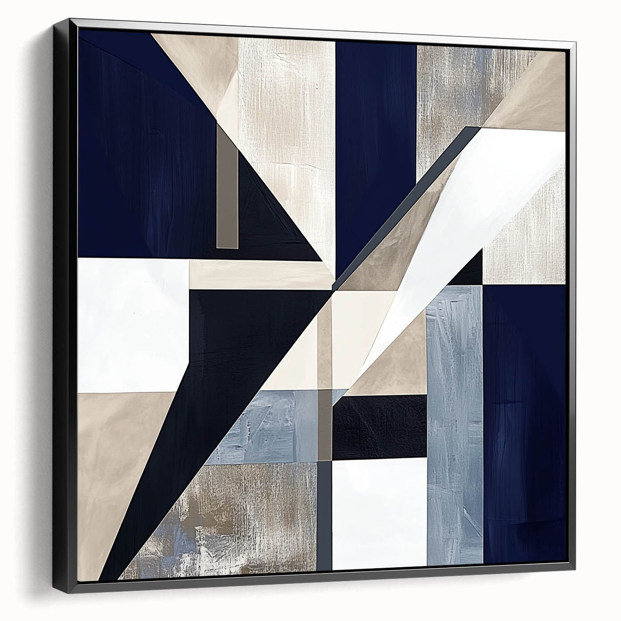 Geometric Abstract Wall Decor – Navy & Beige Modern Canvas Art