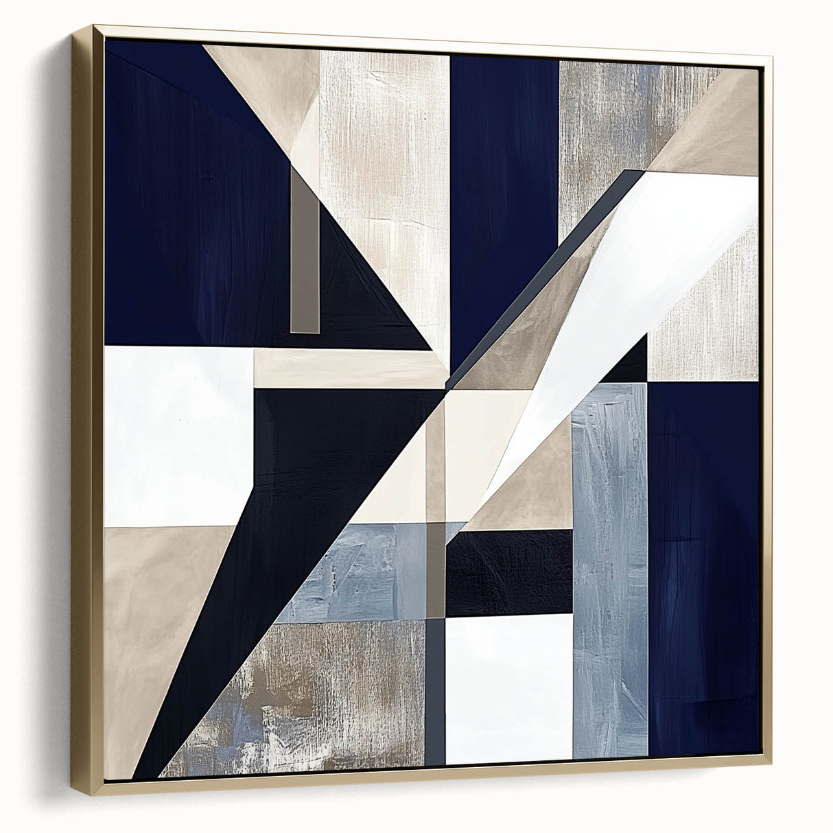 Geometric Abstract Wall Decor – Navy & Beige Modern Canvas Art