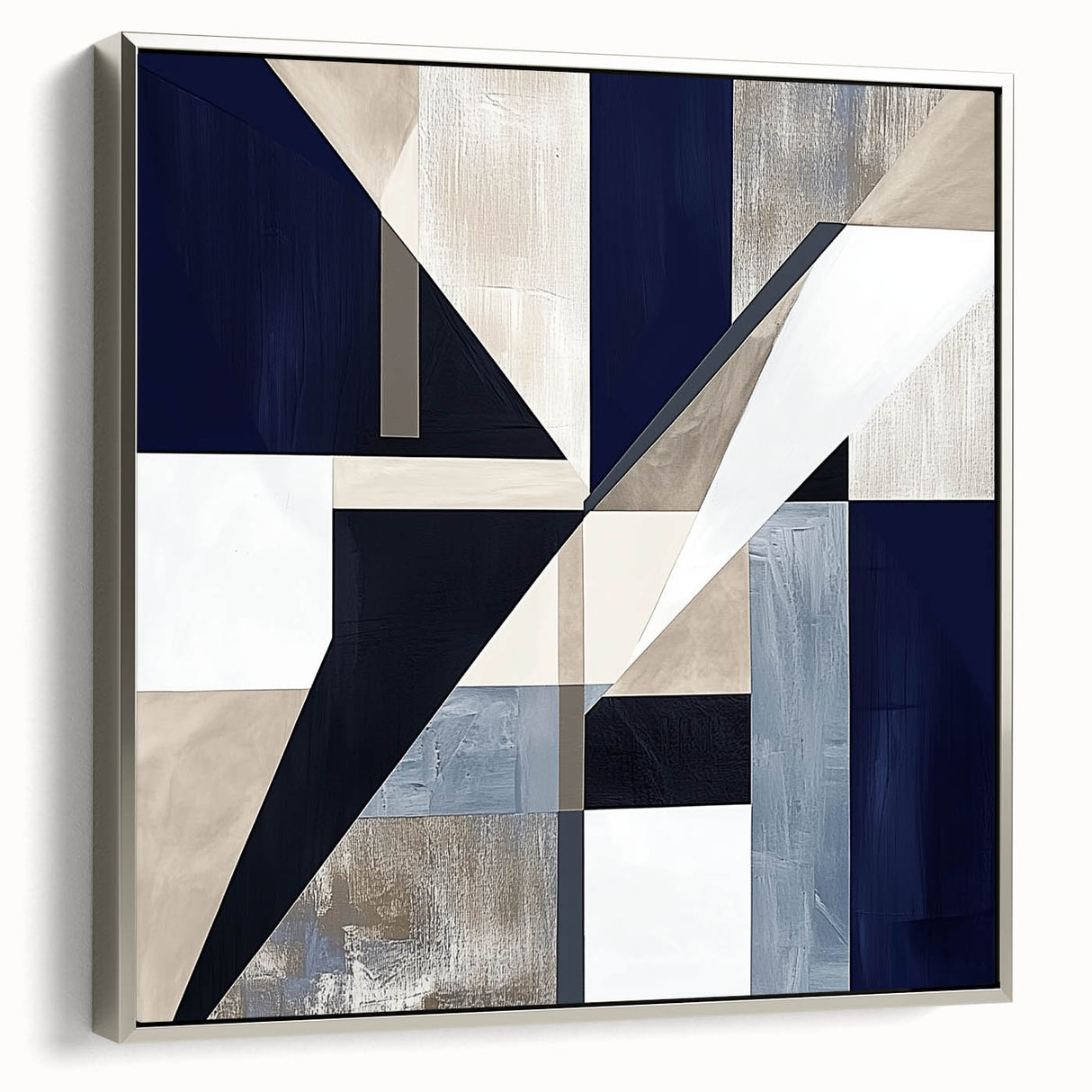 Geometric Abstract Wall Decor – Navy & Beige Modern Canvas Art