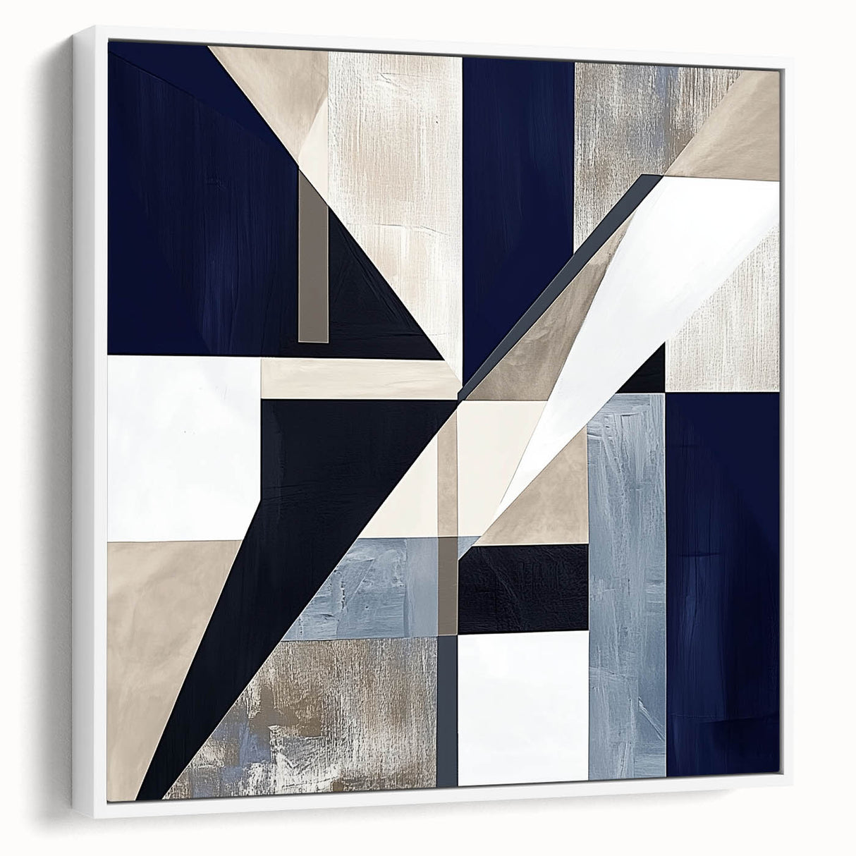 Geometric Abstract Wall Decor – Navy & Beige Modern Canvas Art