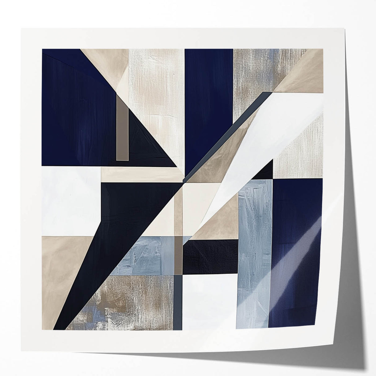 Geometric Abstract Wall Decor – Navy & Beige Modern Canvas Art