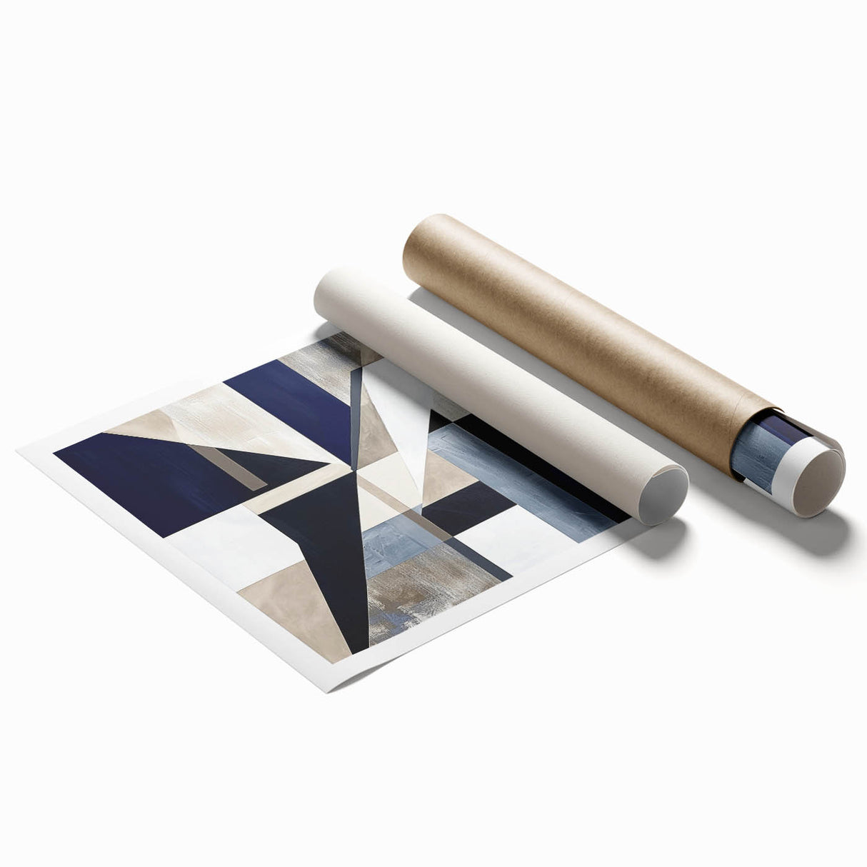 Geometric Abstract Wall Decor – Navy & Beige Modern Canvas Art