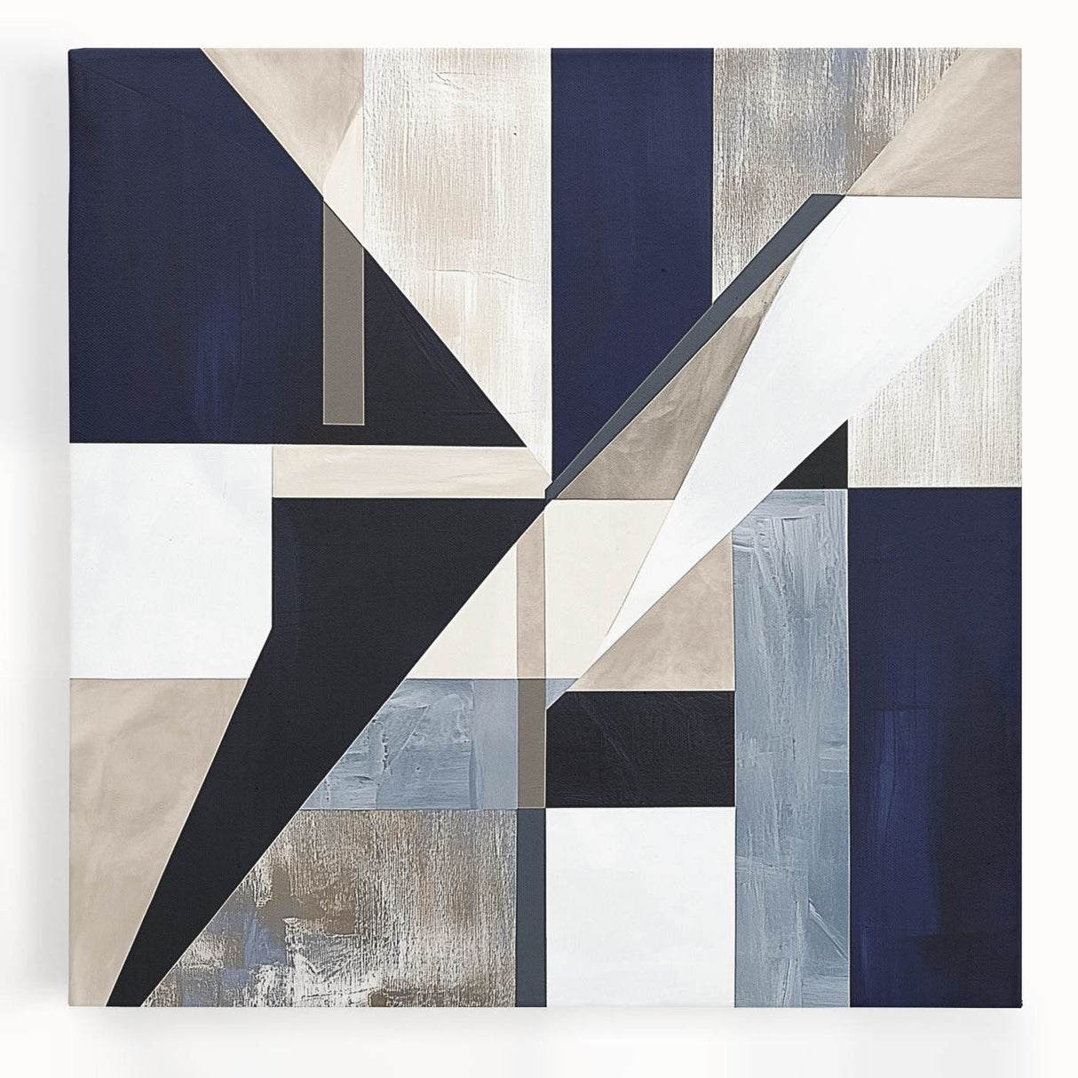 Geometric Abstract Wall Decor – Navy & Beige Modern Canvas Art