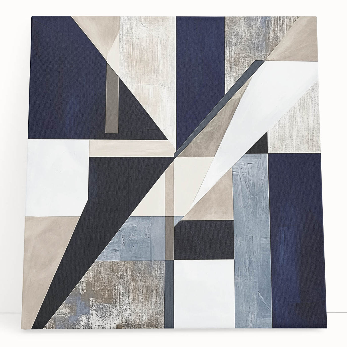 Geometric Abstract Wall Decor – Navy & Beige Modern Canvas Art