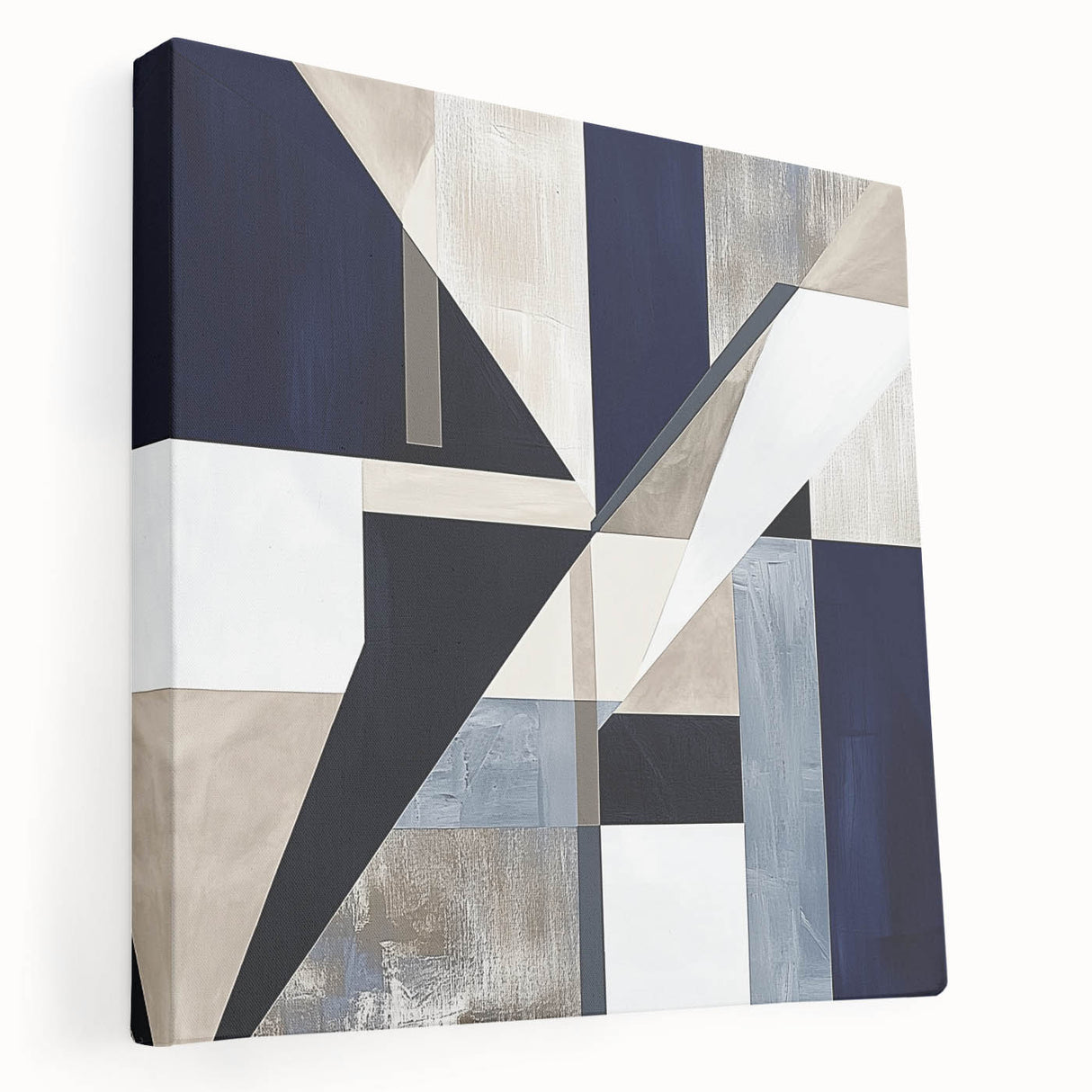 Geometric Abstract Wall Decor – Navy & Beige Modern Canvas Art