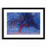 Bold Red Tree Wall Art - Vibrant Blue and Red Modern Nature Decor