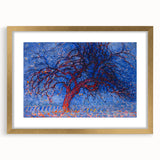 Bold Red Tree Wall Art - Vibrant Blue and Red Modern Nature Decor