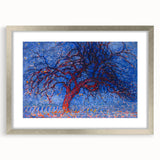 Bold Red Tree Wall Art - Vibrant Blue and Red Modern Nature Decor