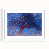 Bold Red Tree Wall Art - Vibrant Blue and Red Modern Nature Decor