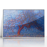 Bold Red Tree Wall Art - Vibrant Blue and Red Modern Nature Decor