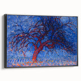 Bold Red Tree Wall Art - Vibrant Blue and Red Modern Nature Decor