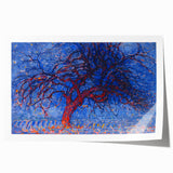 Bold Red Tree Wall Art - Vibrant Blue and Red Modern Nature Decor