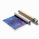 Bold Red Tree Wall Art - Vibrant Blue and Red Modern Nature Decor