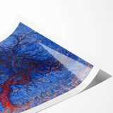 Bold Red Tree Wall Art - Vibrant Blue and Red Modern Nature Decor